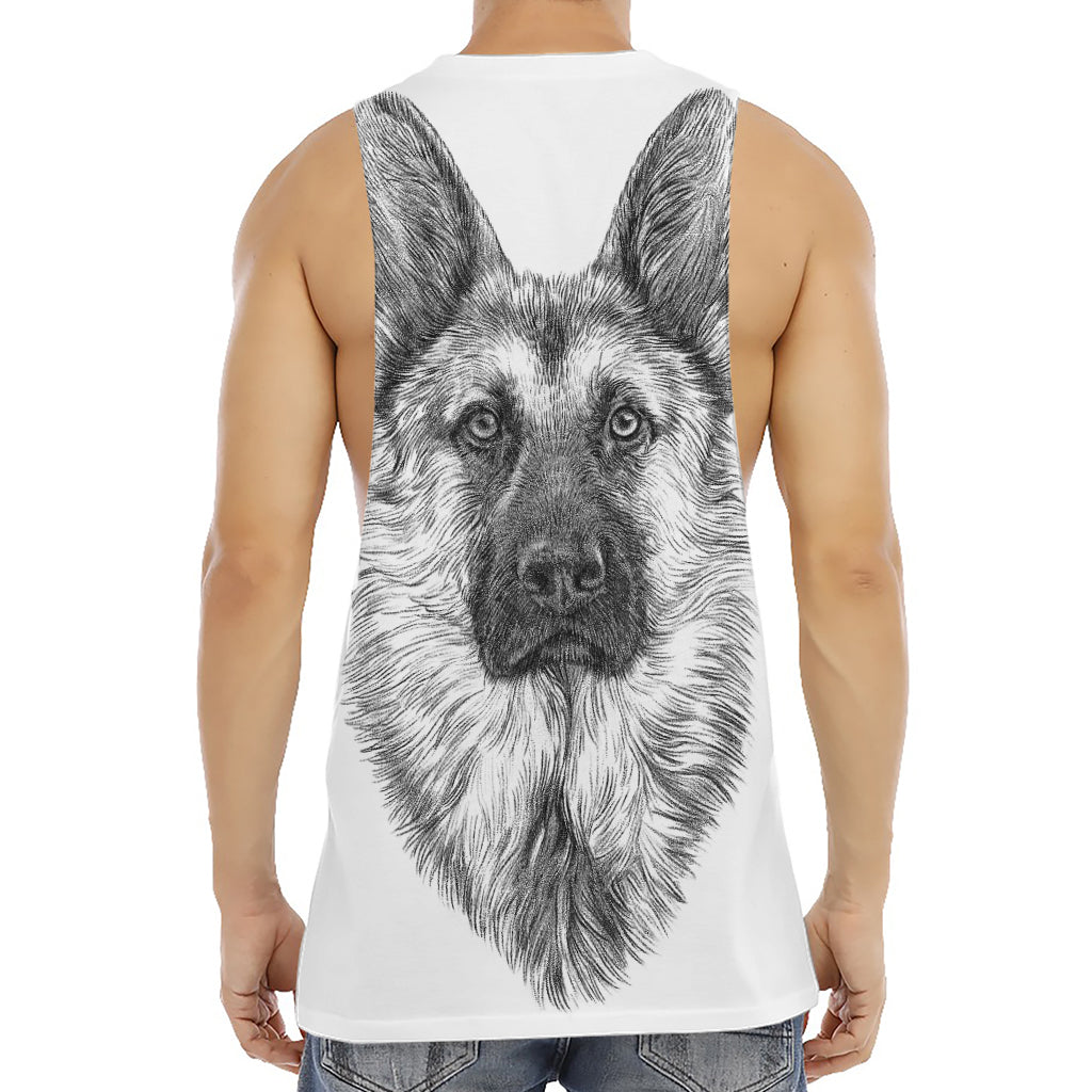 Black And White German Shepherd Print Men's Muscle Tank Top