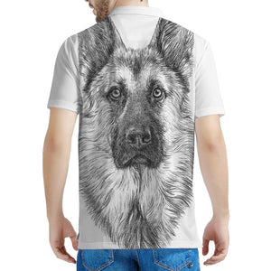 Black And White German Shepherd Print Men's Polo Shirt