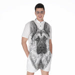 Black And White German Shepherd Print Men's Rompers