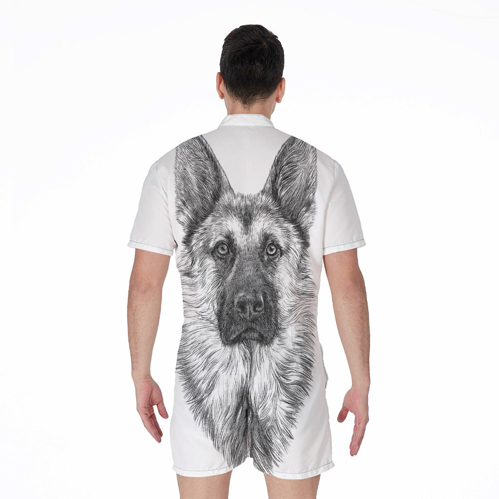 Black And White German Shepherd Print Men's Rompers