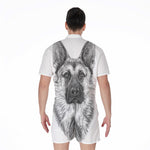 Black And White German Shepherd Print Men's Rompers