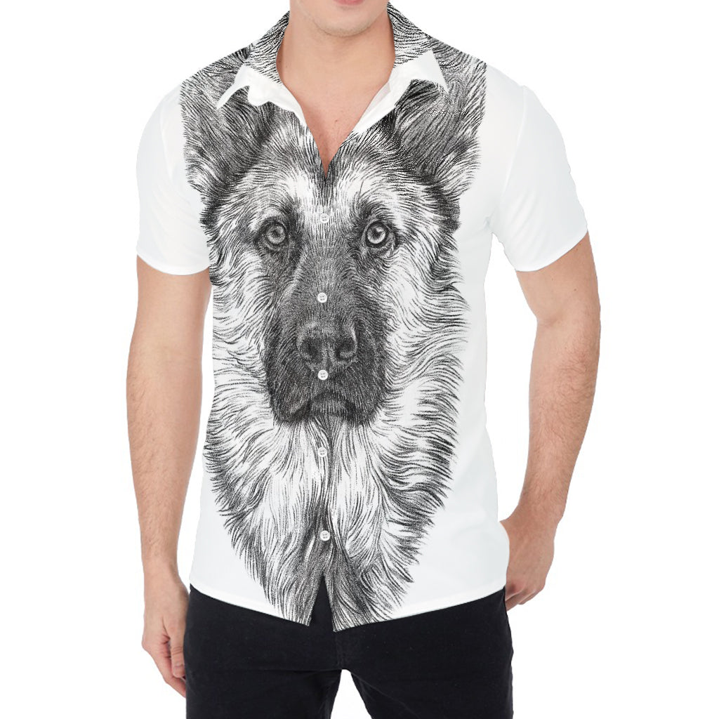 Black And White German Shepherd Print Men's Shirt