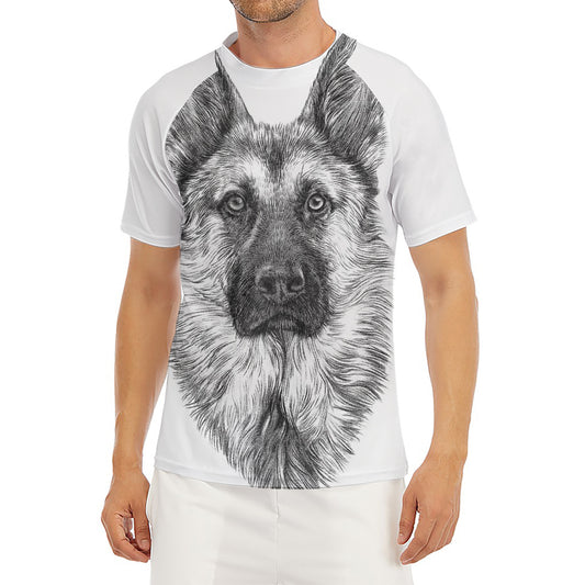 Black And White German Shepherd Print Men's Short Sleeve Rash Guard