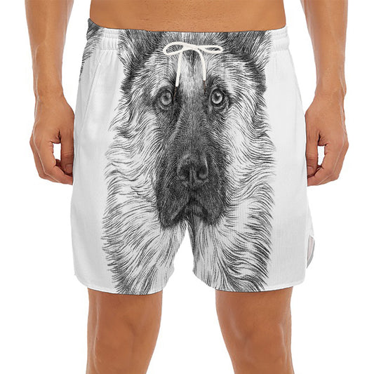 Black And White German Shepherd Print Men's Split Running Shorts