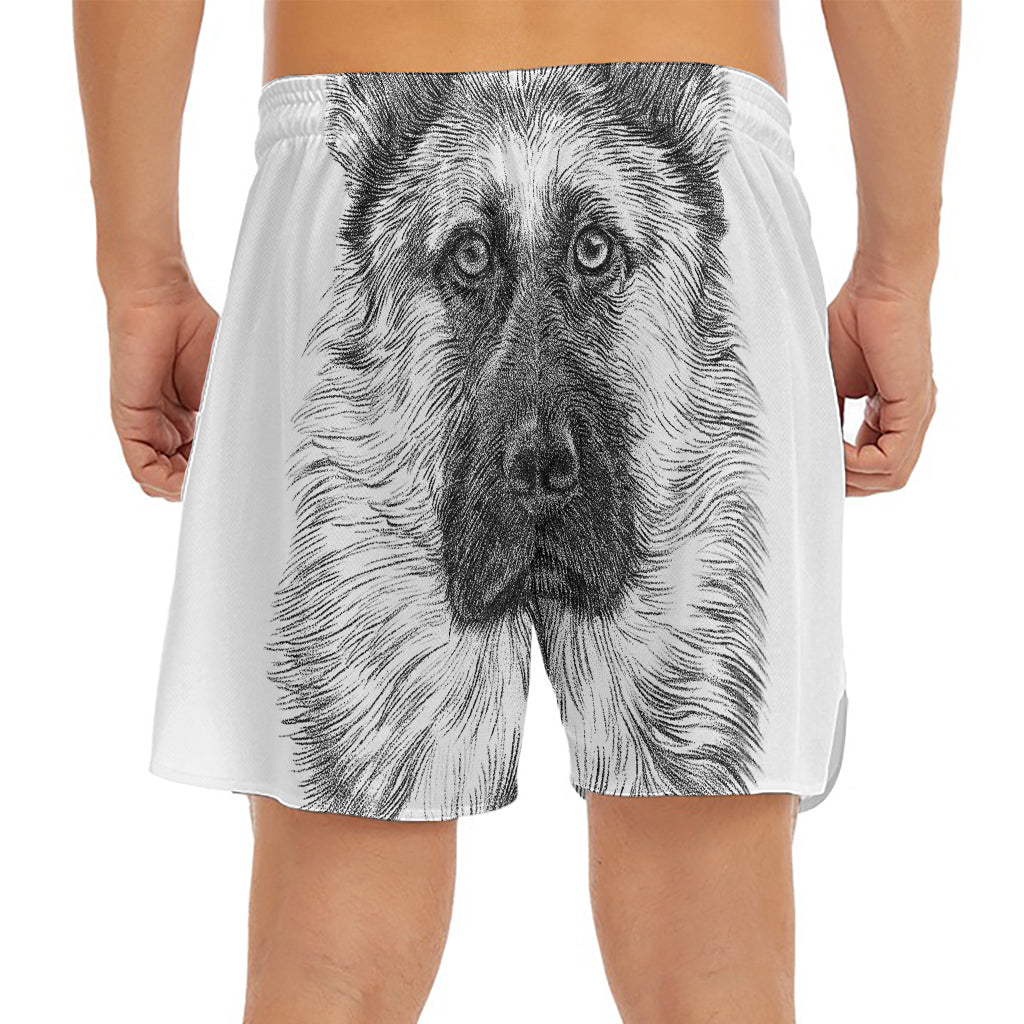 Black And White German Shepherd Print Men's Split Running Shorts
