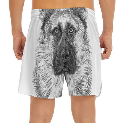 Black And White German Shepherd Print Men's Split Running Shorts