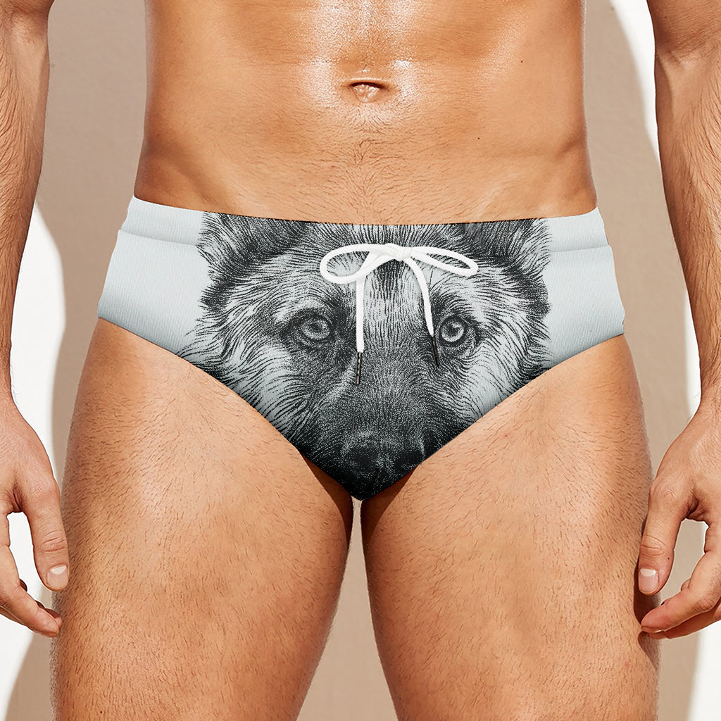 Black And White German Shepherd Print Men's Swim Briefs