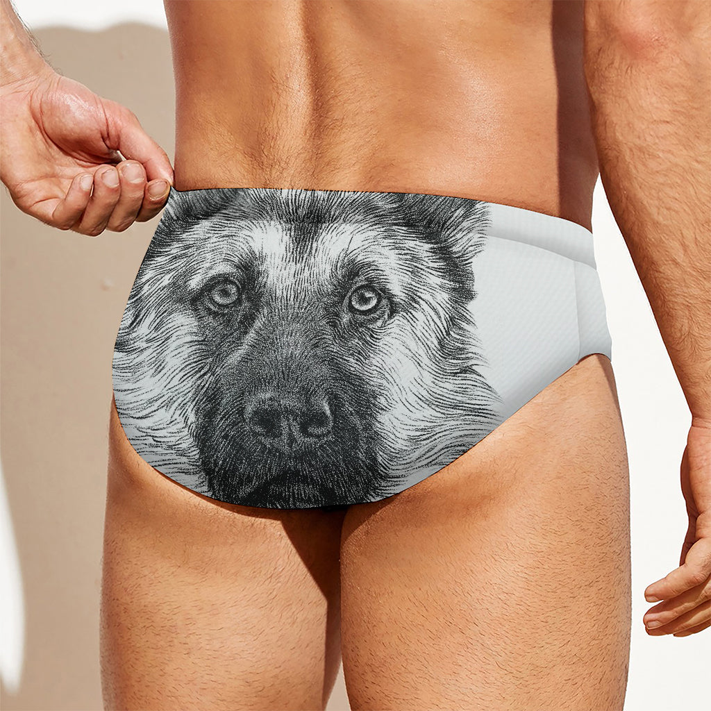 Black And White German Shepherd Print Men's Swim Briefs