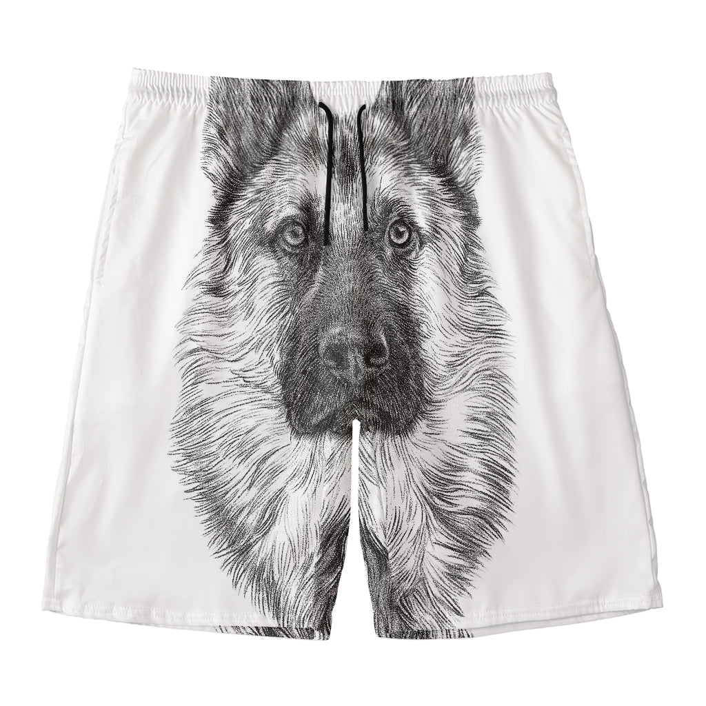 Black And White German Shepherd Print Men's Swim Trunks