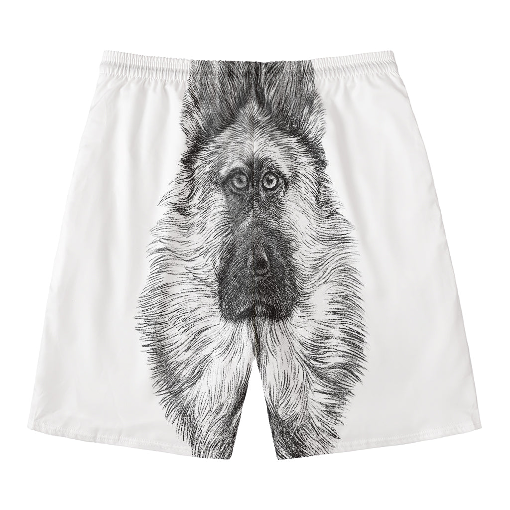 Black And White German Shepherd Print Men's Swim Trunks