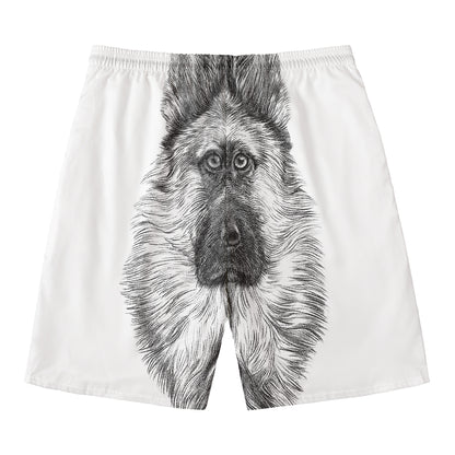 Black And White German Shepherd Print Men's Swim Trunks