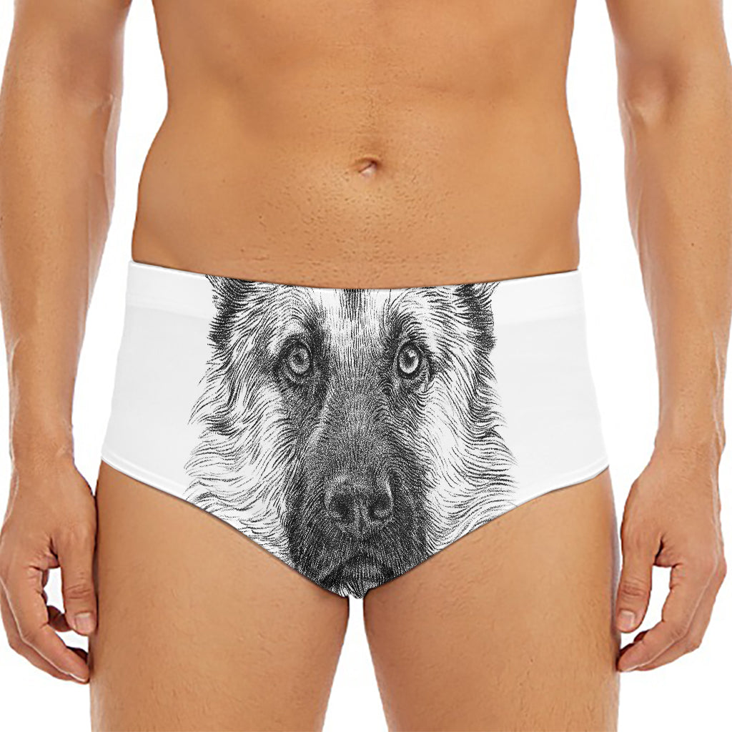 Black And White German Shepherd Print Men's Triangle Swim Briefs