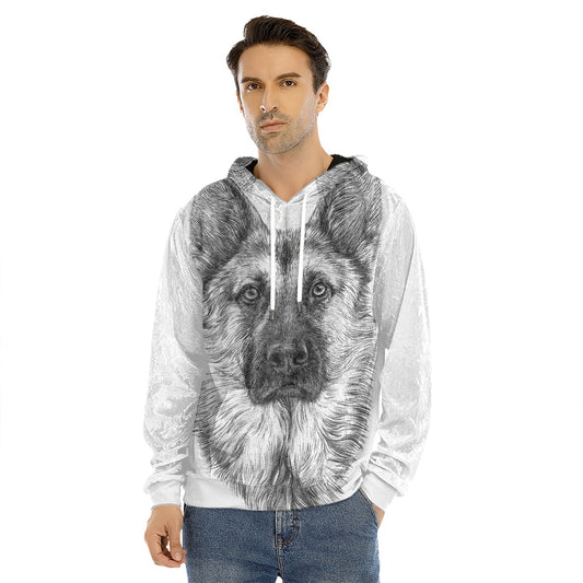Black And White German Shepherd Print Men's Velvet Pullover Hoodie