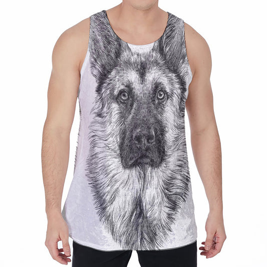 Black And White German Shepherd Print Men's Velvet Tank Top