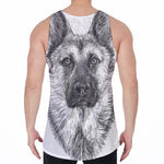 Black And White German Shepherd Print Men's Velvet Tank Top