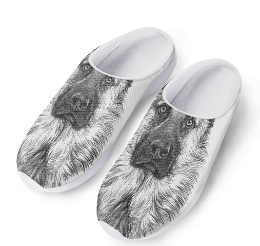 Black And White German Shepherd Print Mesh Casual Shoes