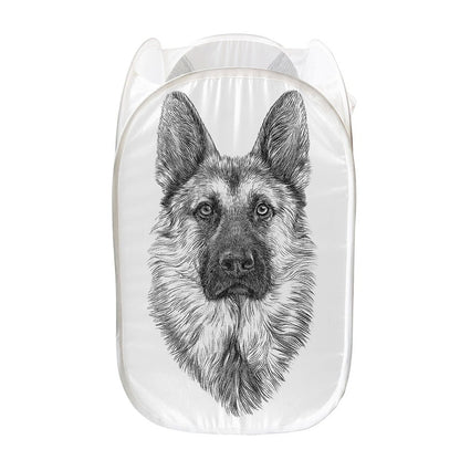 Black And White German Shepherd Print Mesh Laundry Hamper