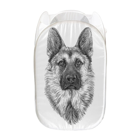 Black And White German Shepherd Print Mesh Laundry Hamper