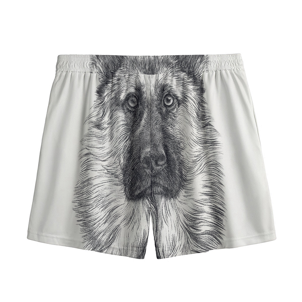 Black And White German Shepherd Print Mesh Shorts