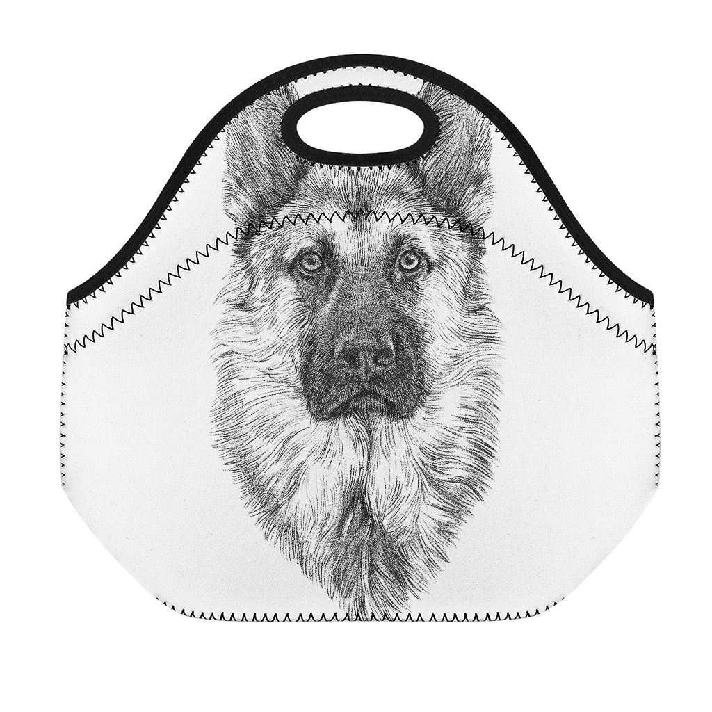 Black And White German Shepherd Print Neoprene Lunch Bag