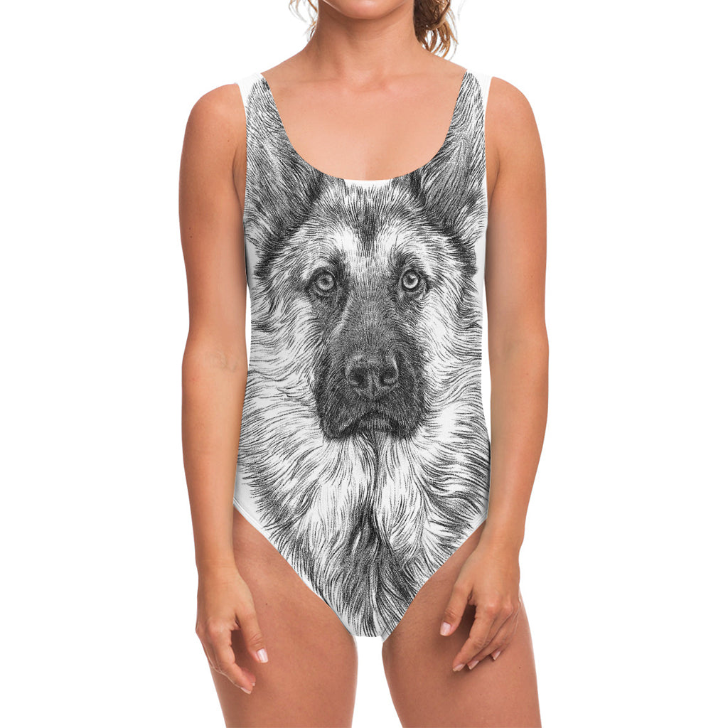 Black And White German Shepherd Print One Piece Swimsuit