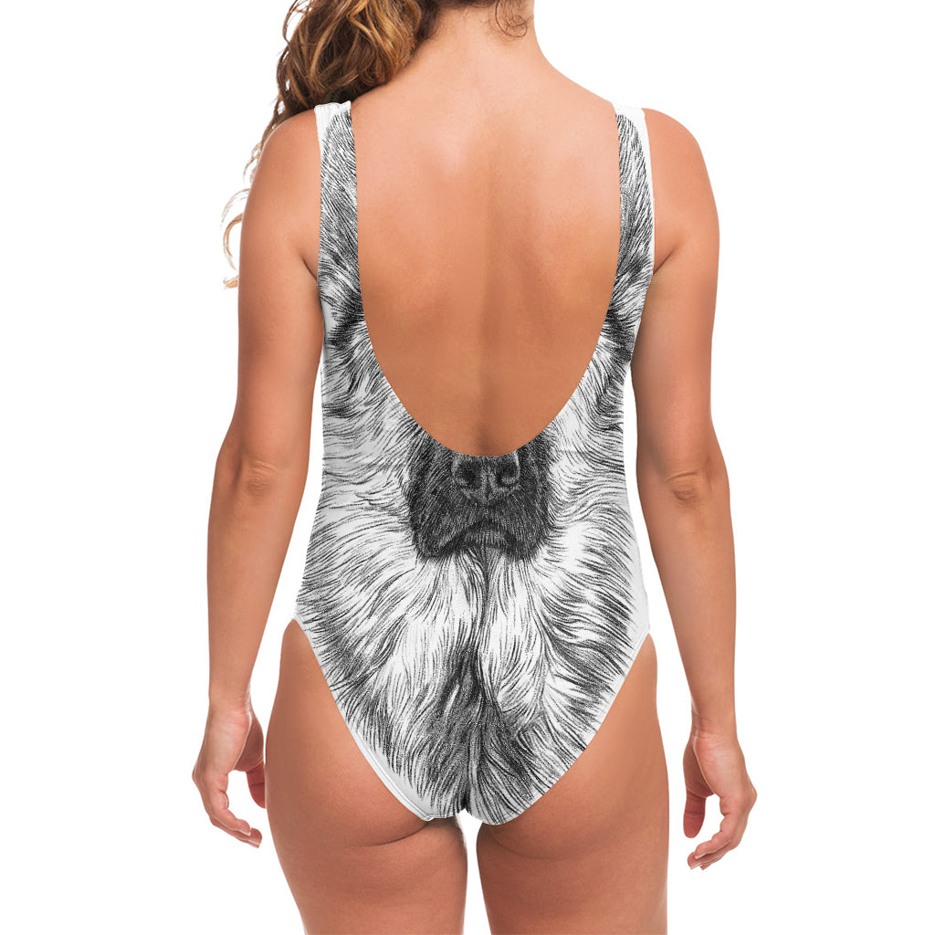 Black And White German Shepherd Print One Piece Swimsuit