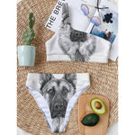 Black And White German Shepherd Print One Shoulder Bikini Top