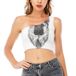 Black And White German Shepherd Print One Shoulder Crop Top