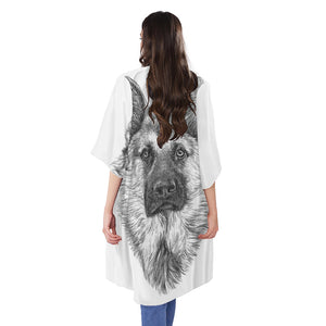 Black And White German Shepherd Print Open Front Beach Cover Up