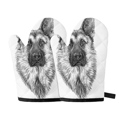 Black And White German Shepherd Print Oven Mitts
