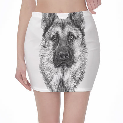 Black And White German Shepherd Print Pencil Mini Skirt