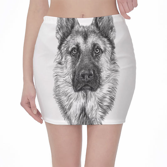 Black And White German Shepherd Print Pencil Mini Skirt