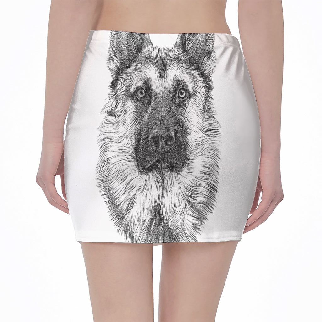 Black And White German Shepherd Print Pencil Mini Skirt