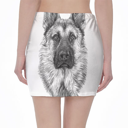 Black And White German Shepherd Print Pencil Mini Skirt