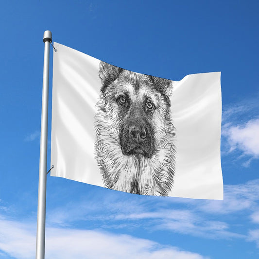 Black And White German Shepherd Print Polyester Flag