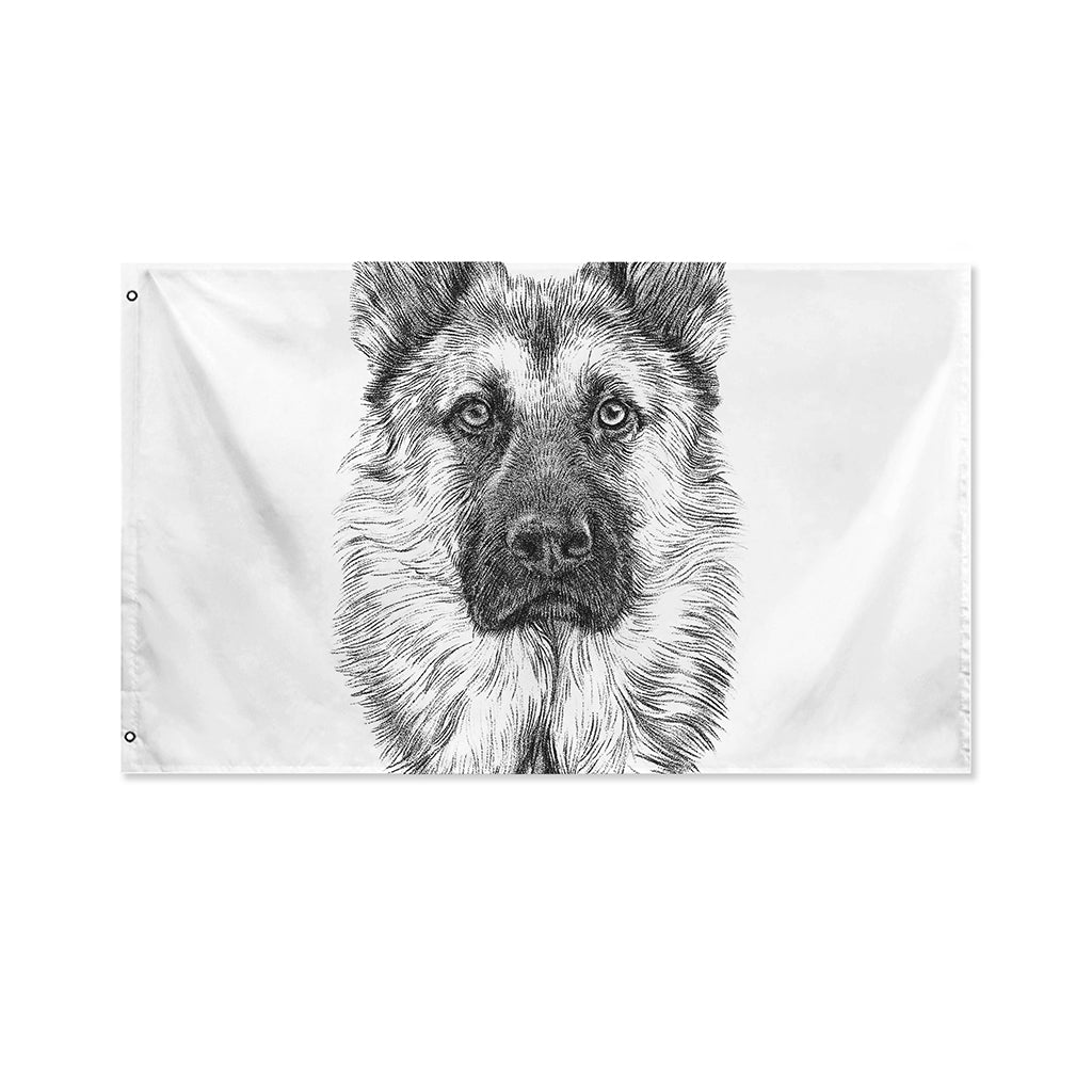 Black And White German Shepherd Print Polyester Flag