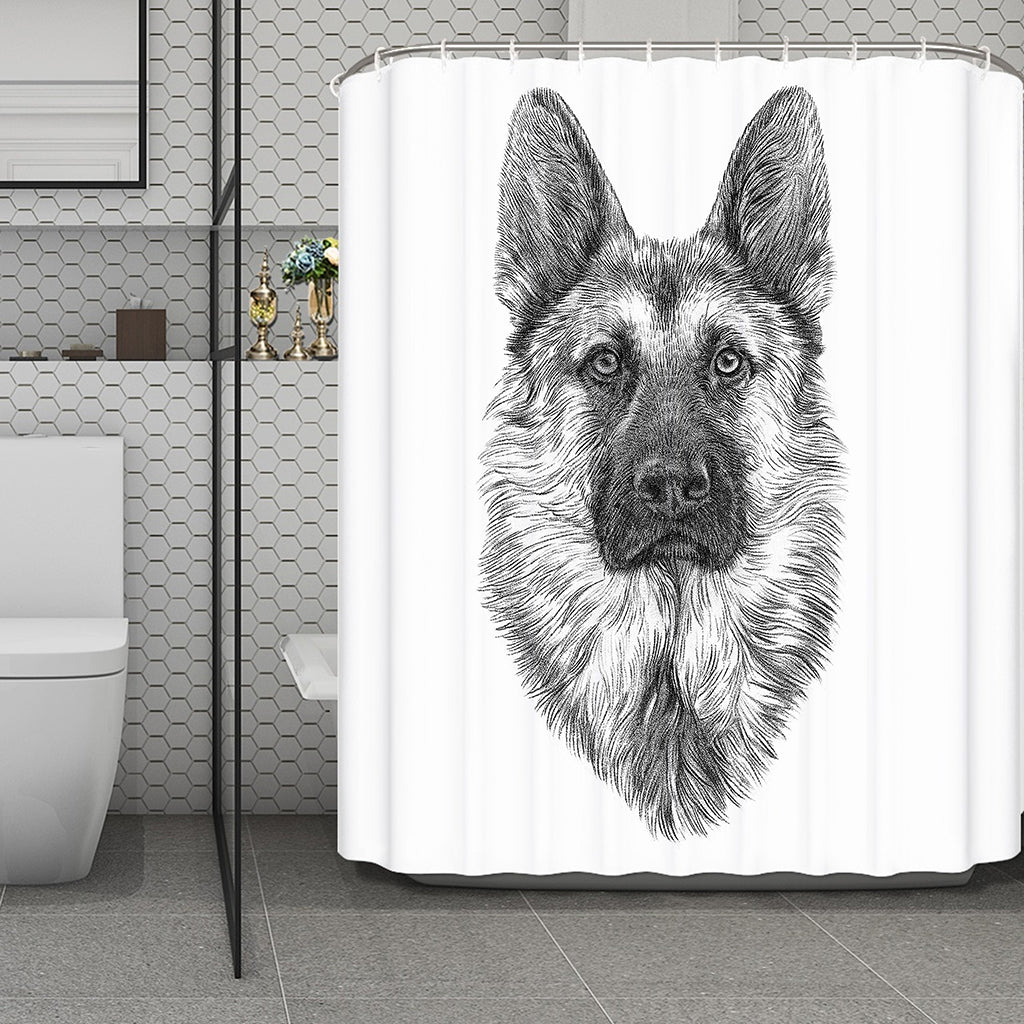 Black And White German Shepherd Print Polyester Shower Curtain