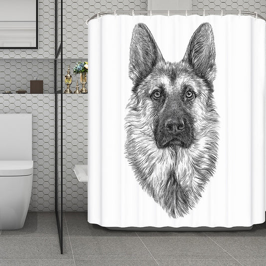 Black And White German Shepherd Print Polyester Shower Curtain