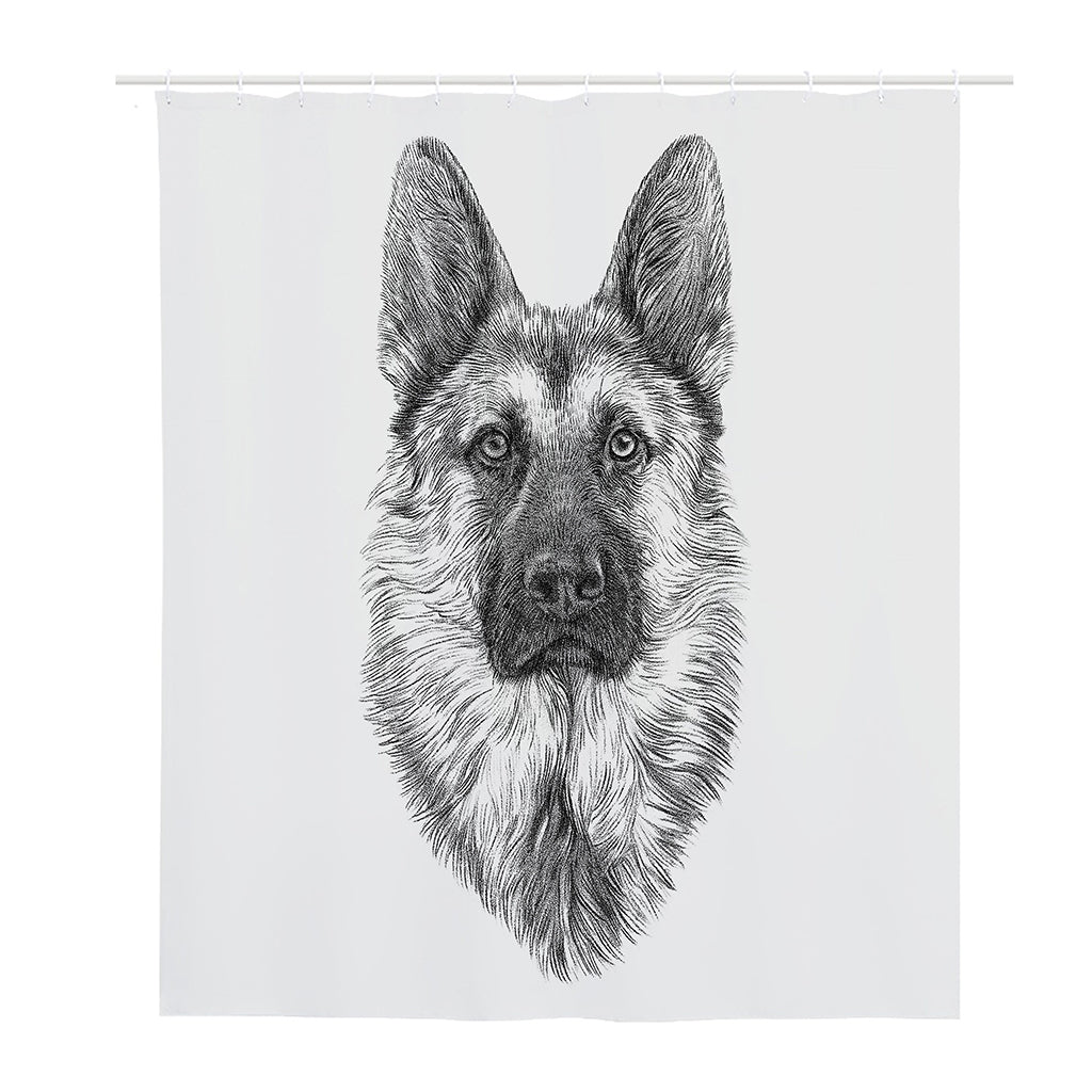 Black And White German Shepherd Print Polyester Shower Curtain