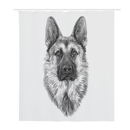 Black And White German Shepherd Print Polyester Shower Curtain