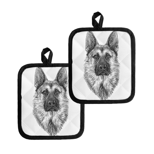Black And White German Shepherd Print Pot Holders