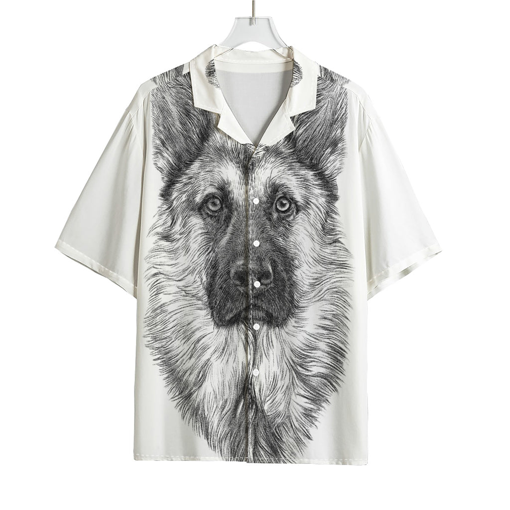 Black And White German Shepherd Print Rayon Hawaiian Shirt