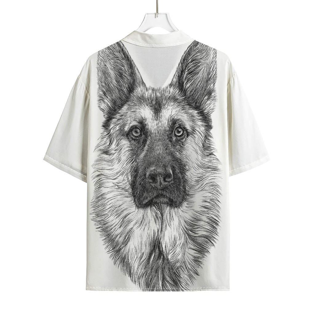 Black And White German Shepherd Print Rayon Hawaiian Shirt