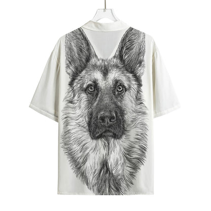 Black And White German Shepherd Print Rayon Hawaiian Shirt