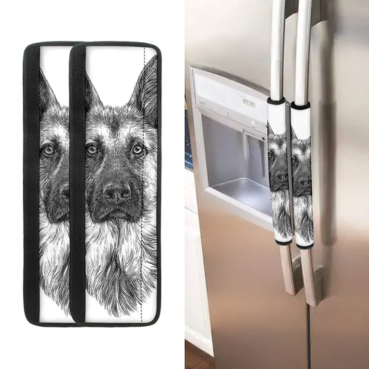 Black And White German Shepherd Print Refrigerator Handle Covers