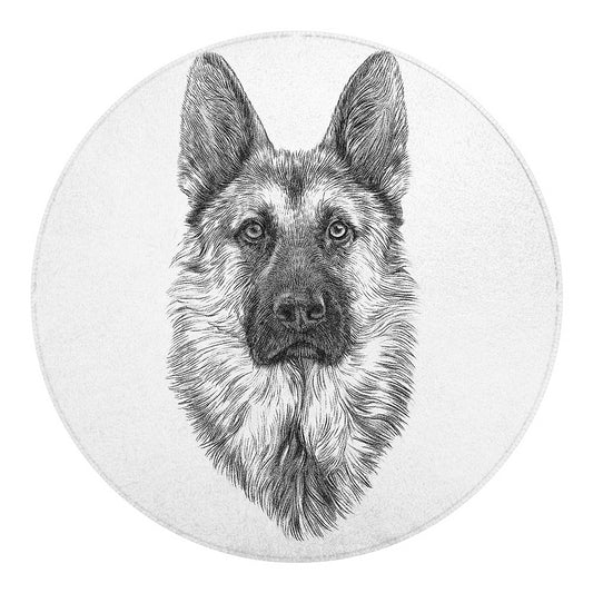 Black And White German Shepherd Print Round Blanket