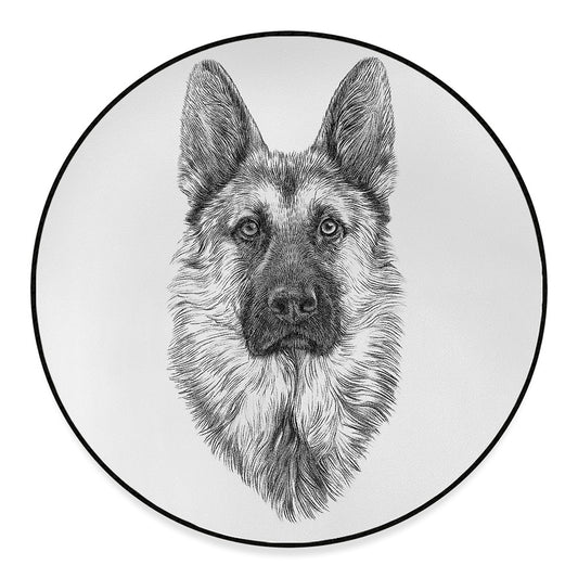 Black And White German Shepherd Print Round Floor Mat