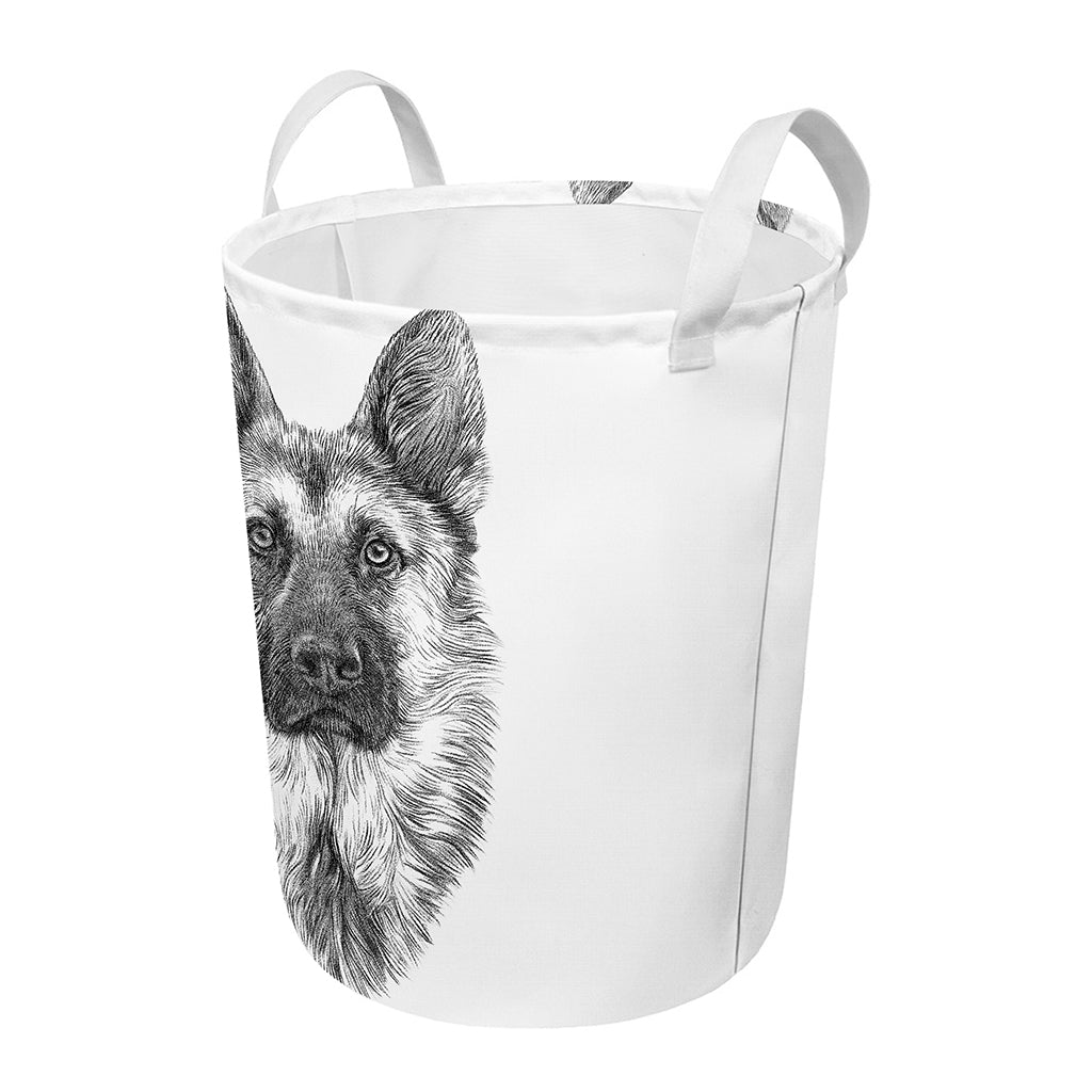 Black And White German Shepherd Print Round Laundry Basket