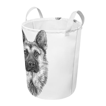 Black And White German Shepherd Print Round Laundry Basket