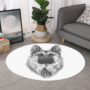 Black And White German Shepherd Print Round Rug